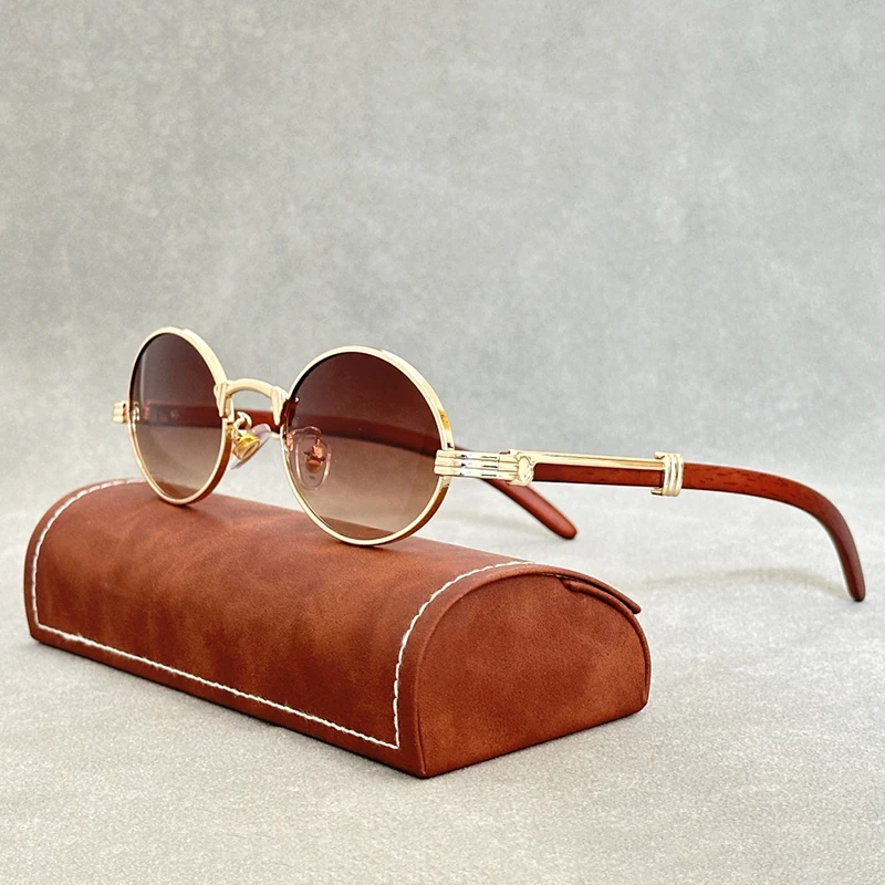 Vintage Oval Wooden Sunglasses