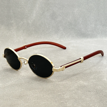 Vintage Oval Wooden Sunglasses